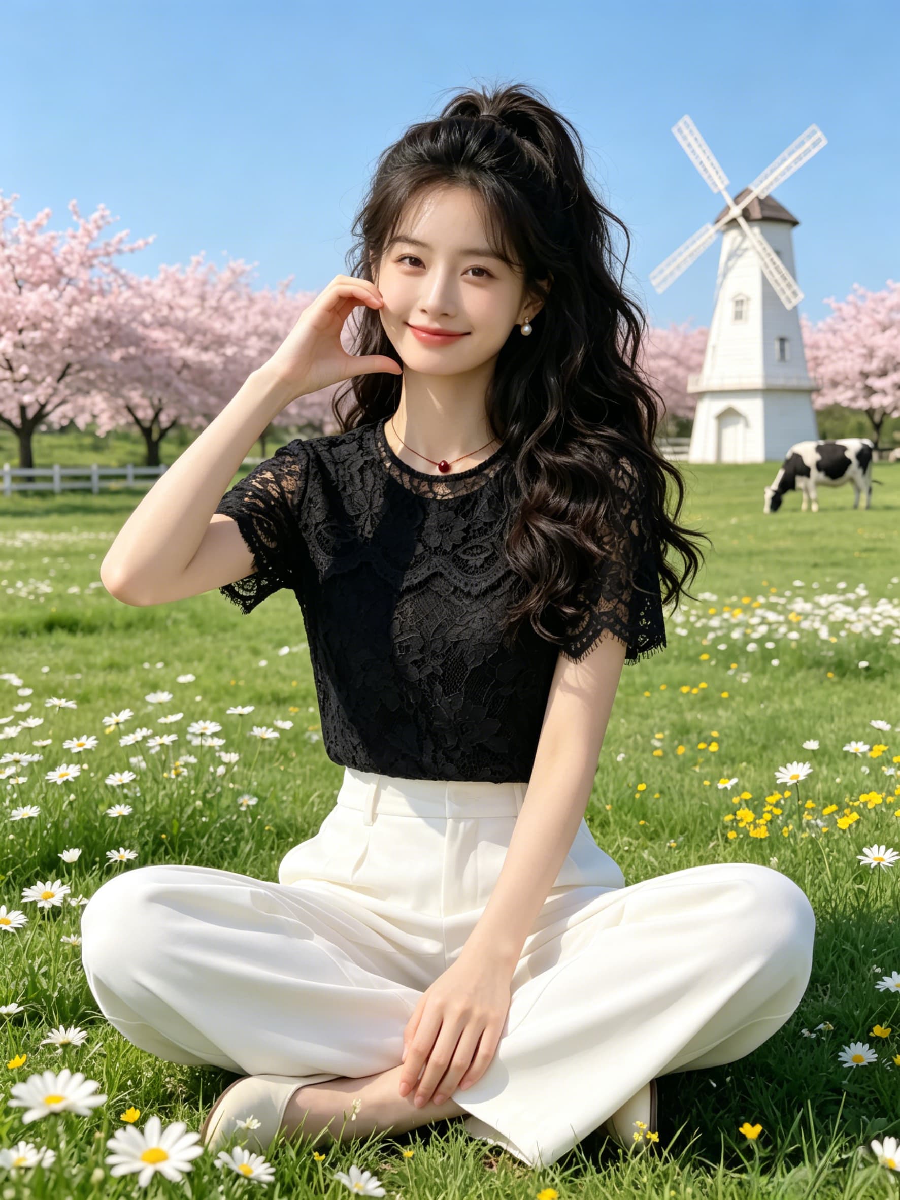 고급 레이스 홀로우 아웃 티셔츠 여성 여름 새로운 디자인 센스 작은 대중 Chic 루즈핏 패션 라운드 넥 반팔 맨위 이미지 3