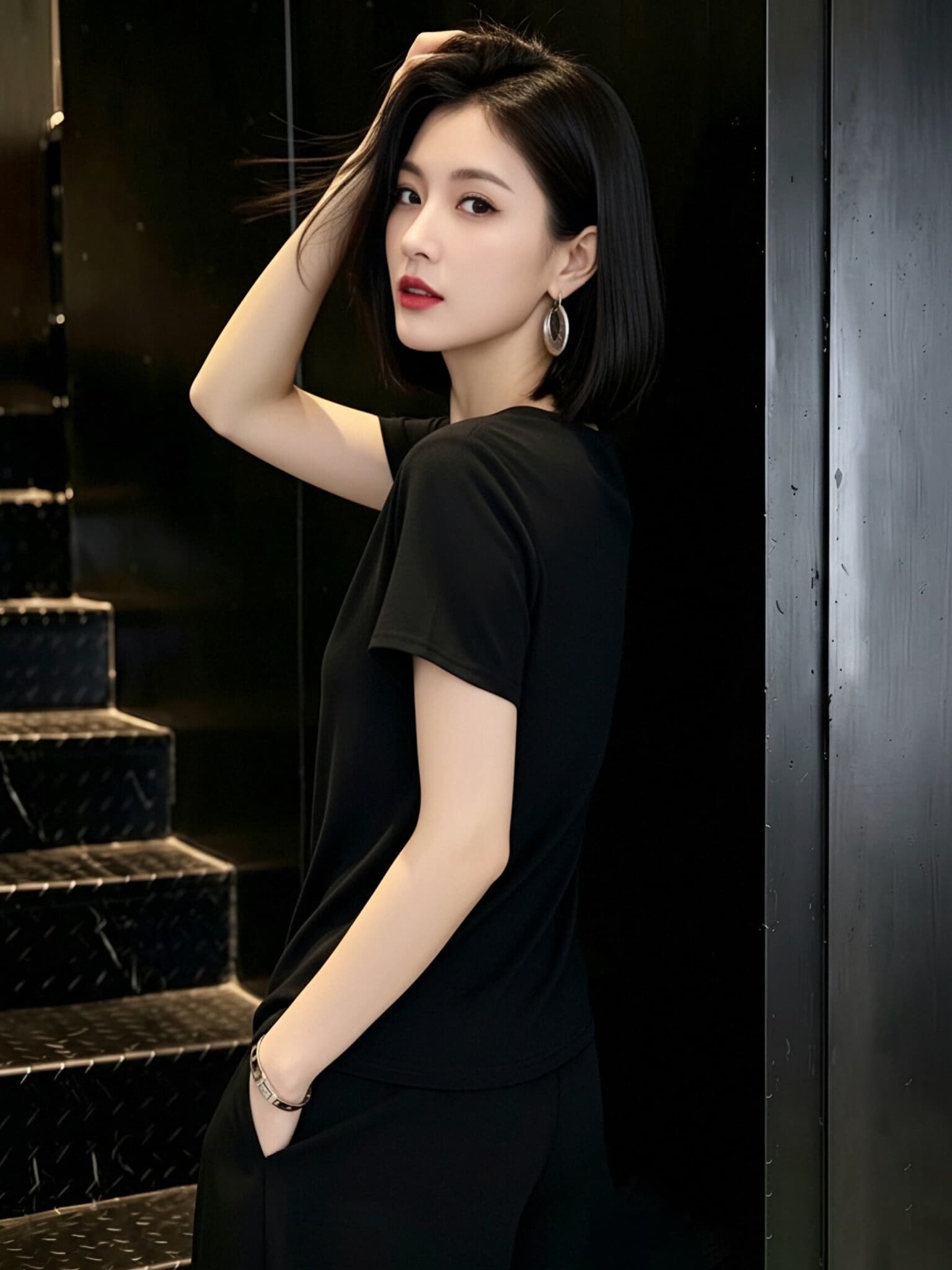 V넥 반팔 티셔츠 여성 2026 여름 새로운 한국 스타일 패션 미니멀리즘 루즈핏 슬림해 보이는 트임 다용도 캐주얼 맨위 상세 이미지 2