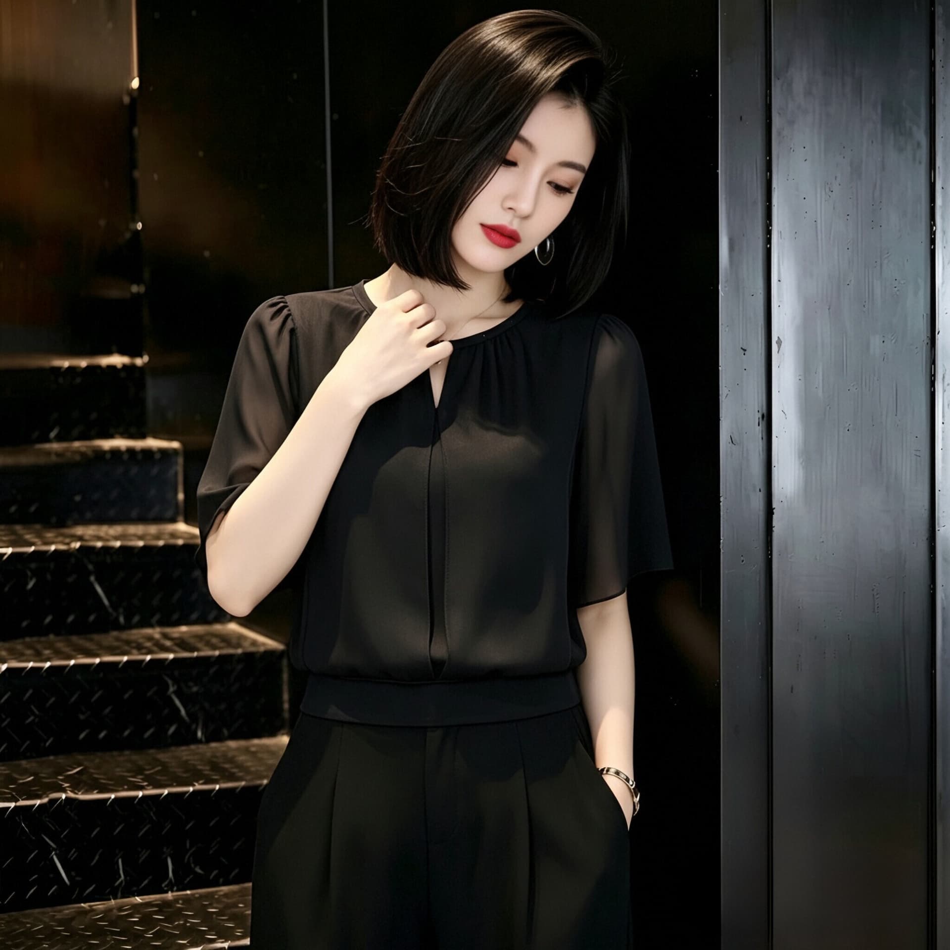 빛 럭셔리 고급 센스 반팔 시폰 셔츠 여성 여름 드레스 새로운 루즈핏 표지 배 작은 셔츠 Chic 외국 가스 쇼트 스타일 맨위 상세 이미지 11