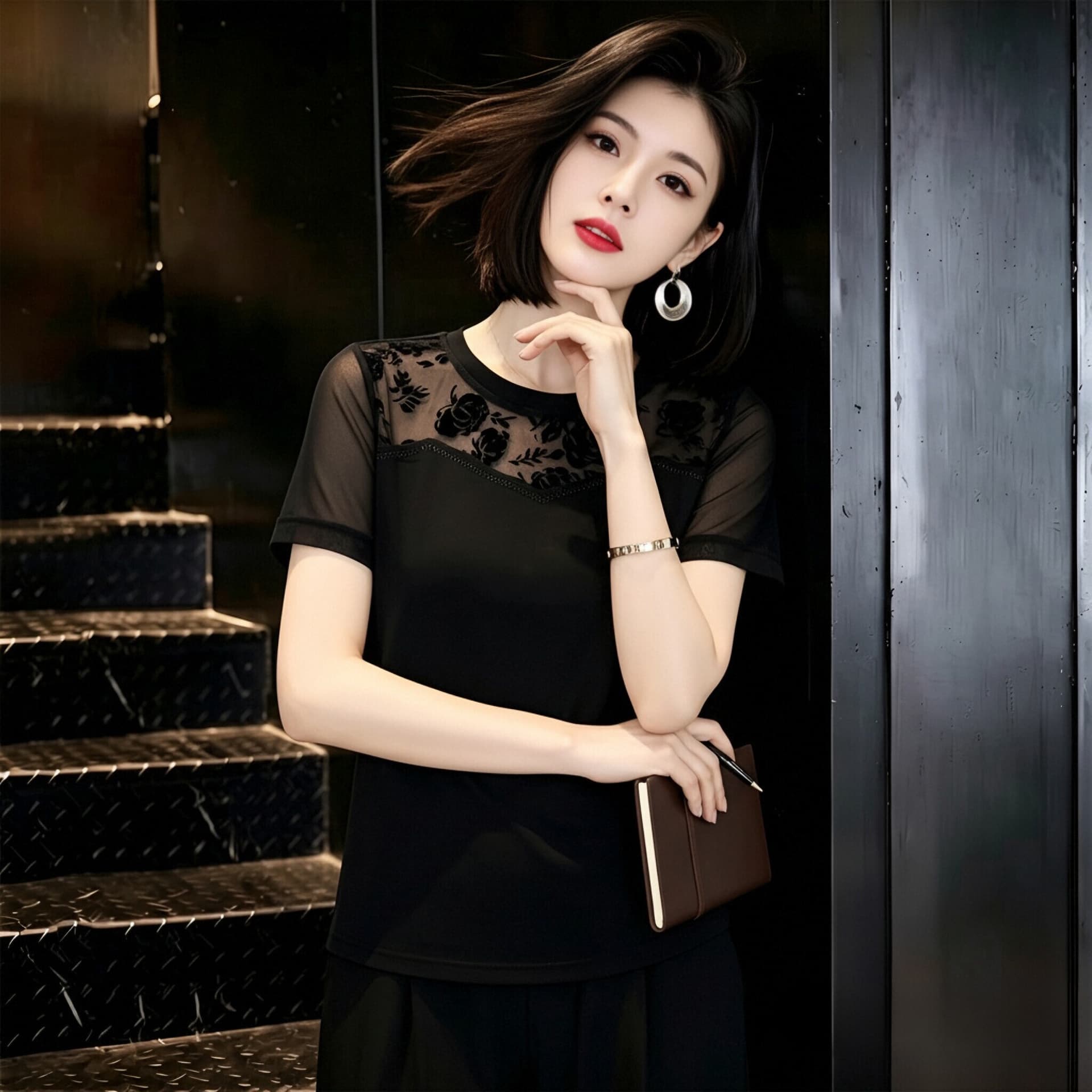 검정색 망사 긍정적 인 어깨 반팔 티셔츠 여성 2026 새로운 여름 몸매 가꾸기 기본 셔츠 인사이드 가져 가라. 외출용 외국 가스 맨위 상세 이미지 3