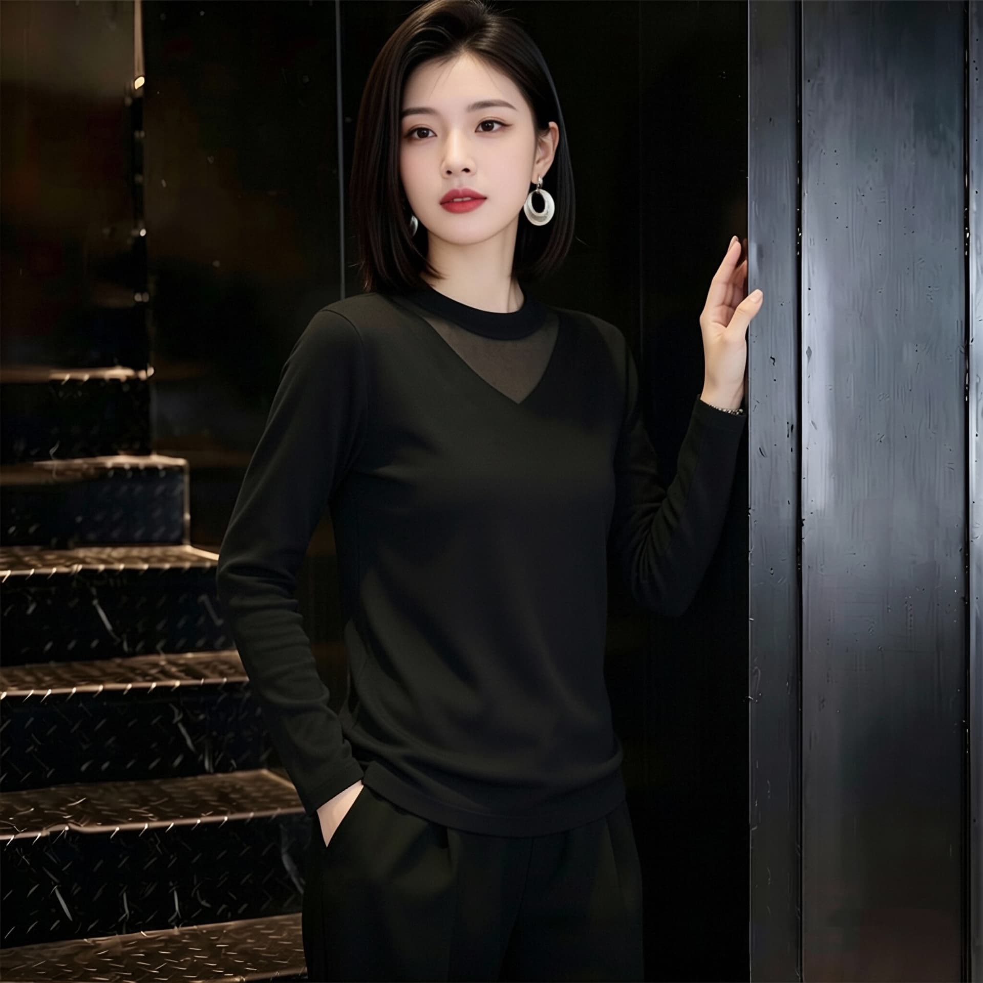 검정색 인사이드 가져 가라. 망사 기본 셔츠 여성 긴 소매 봄 가을 몸매 가꾸기 신축성 슬림해 보이는 작은 셔츠 외국 가스 엄마 새로운 맨위 이미지 2