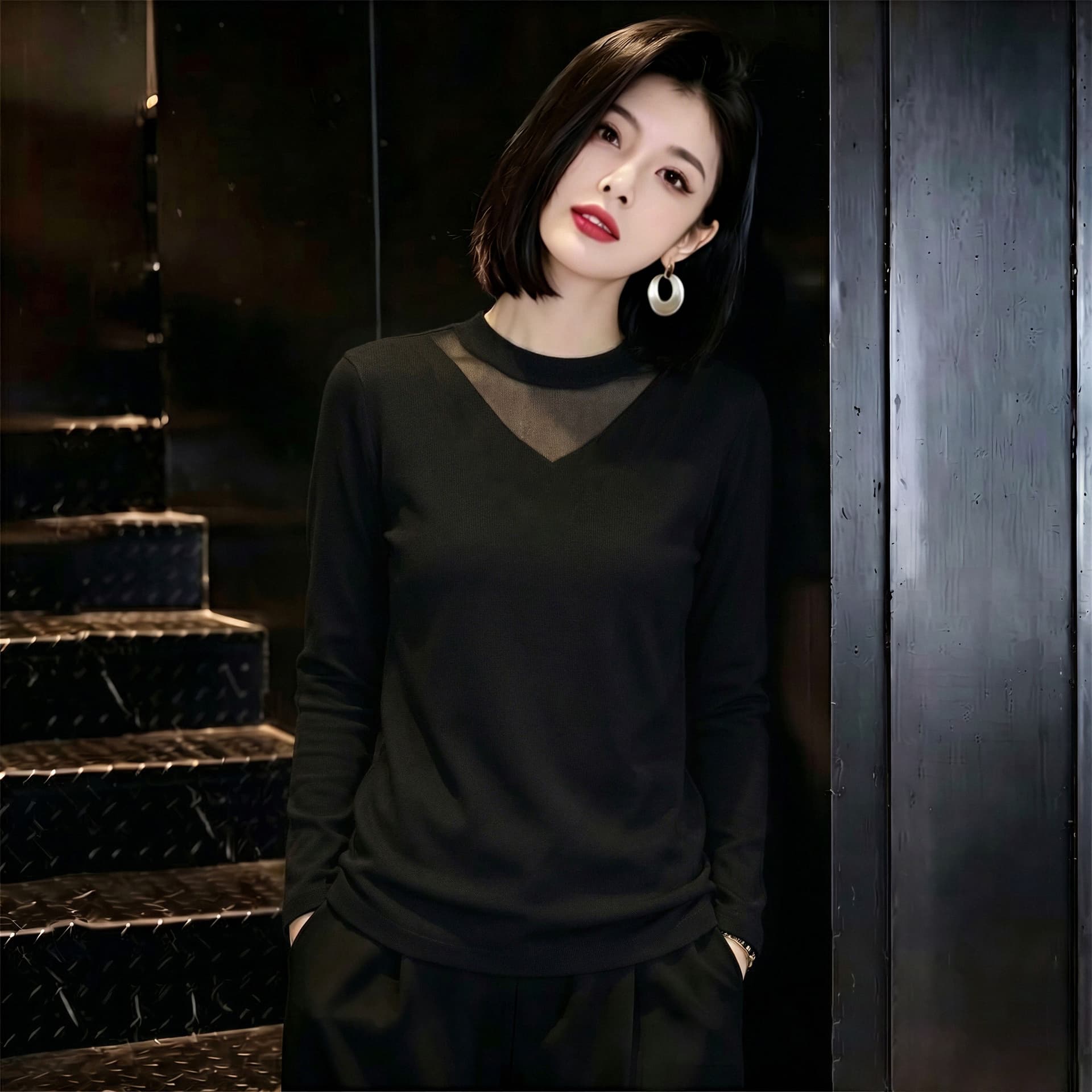 검정색 인사이드 가져 가라. 망사 기본 셔츠 여성 긴 소매 봄 가을 몸매 가꾸기 신축성 슬림해 보이는 작은 셔츠 외국 가스 엄마 새로운 맨위 상세 이미지 2