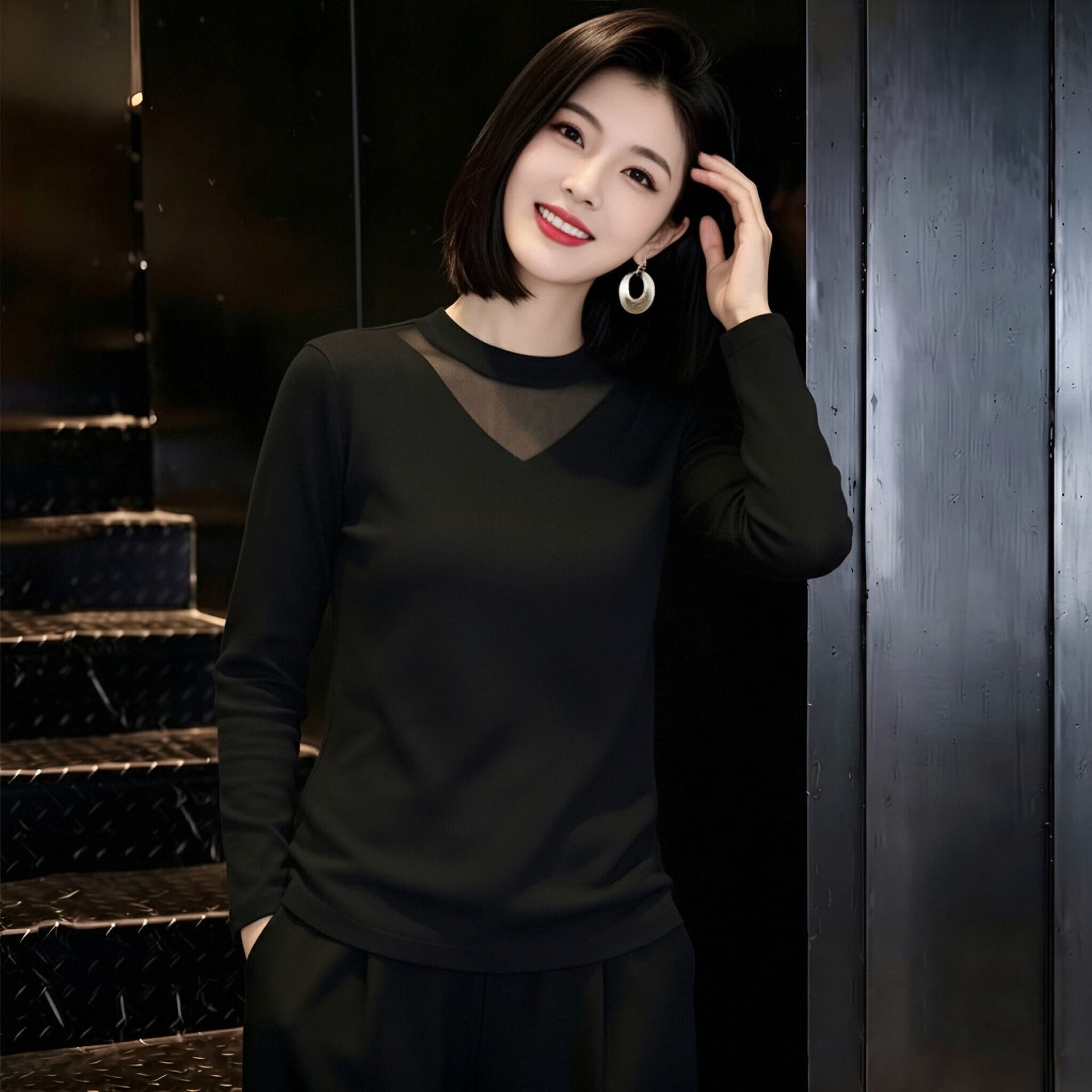 검정색 인사이드 가져 가라. 망사 기본 셔츠 여성 긴 소매 봄 가을 몸매 가꾸기 신축성 슬림해 보이는 작은 셔츠 외국 가스 엄마 새로운 맨위 상세 이미지 4