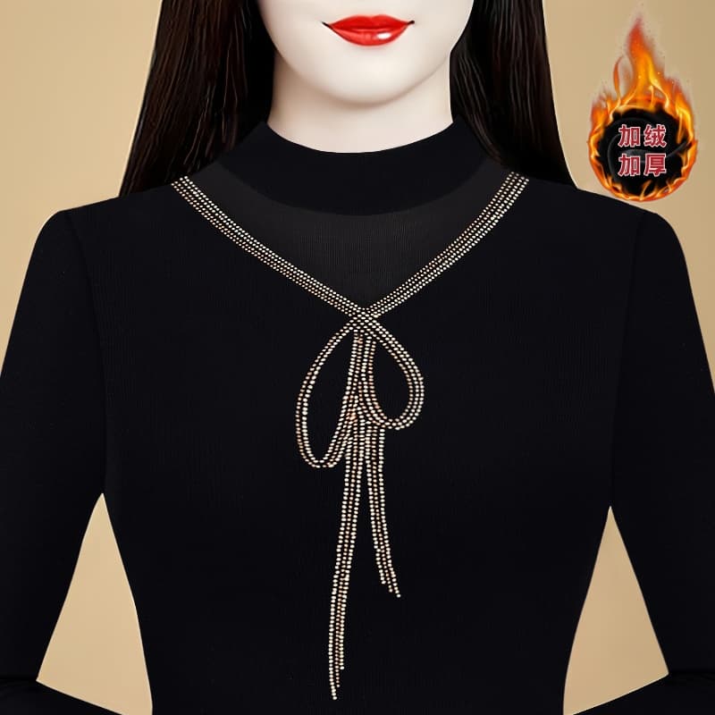 영 어머니 드레스 홀로우 아웃 망사 풀오버 긴팔 티셔츠 가을 새로운 외국 가스 작은 셔츠 중년 몸매 가꾸기 기본 셔츠 이미지 2