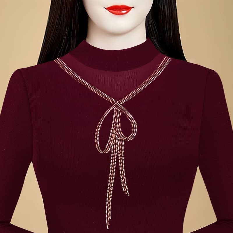 영 어머니 드레스 홀로우 아웃 망사 풀오버 긴팔 티셔츠 가을 새로운 외국 가스 작은 셔츠 중년 몸매 가꾸기 기본 셔츠 상세 이미지 5