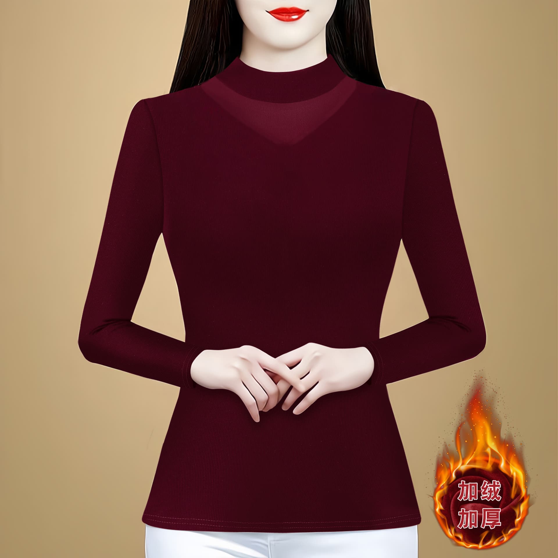 2026 가을 새로운 섹시함 망사 긴팔 맨위 패션 어머니 드레스 몸매 가꾸기 슬림해 보이는 티셔츠 검정색 기본 셔츠 상세 이미지 9
