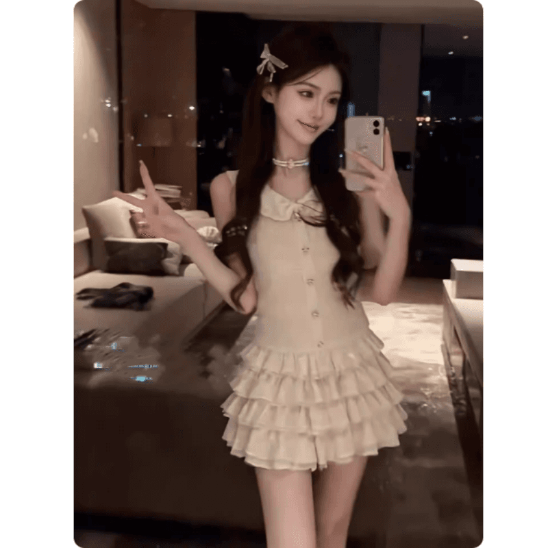 프랑스식 달콤함 베이비 칼라 민소매 여성 드레스 2026 여름 새로운 디자인 센스 작은 대중 핫걸 케이크 미니 스커트