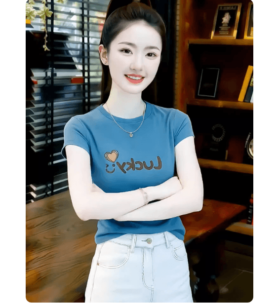 한 부서 품격 몸매 가꾸기 라운드 넥 반팔 티셔츠 여성 2026 여름 새로운 캐주얼 다용도 연령 감소 맨위 기본 셔츠 이미지 2