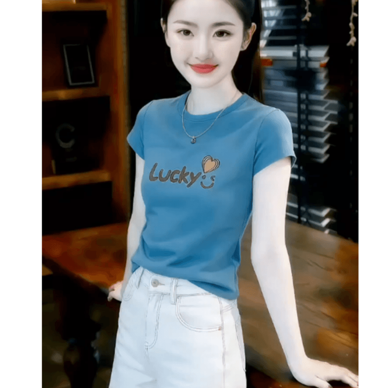 한 부서 품격 몸매 가꾸기 라운드 넥 반팔 티셔츠 여성 2026 여름 새로운 캐주얼 다용도 연령 감소 맨위 기본 셔츠 상세 이미지 1