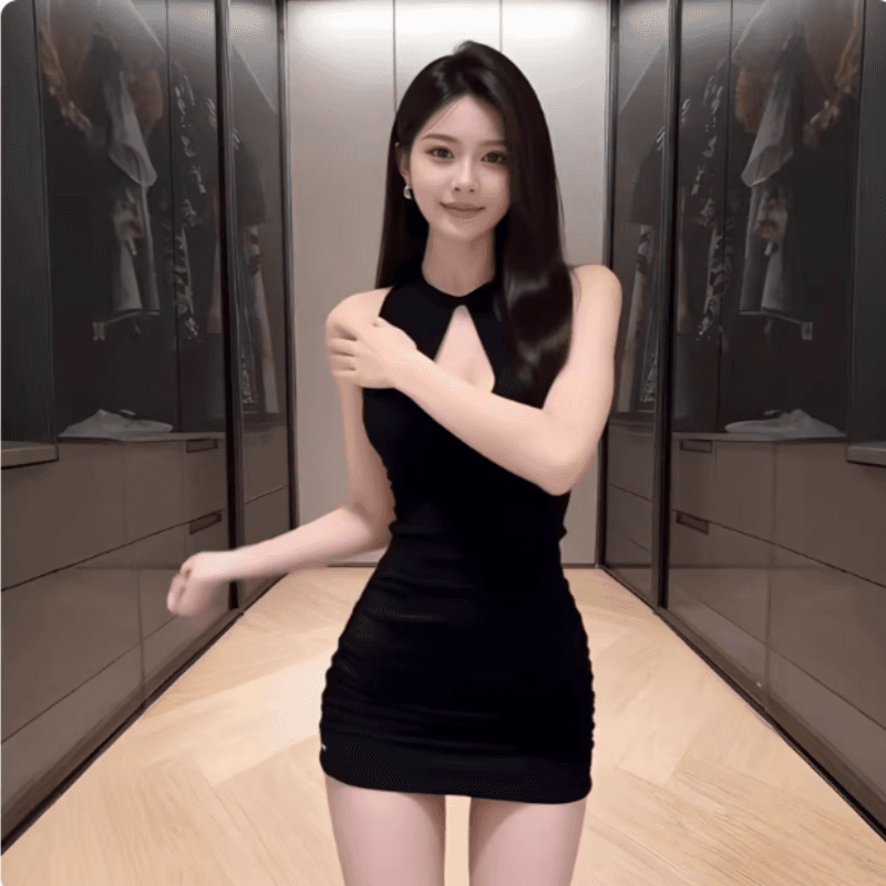 섹시함 핫걸 바람 행침 목 홀로우 아웃 여성 드레스 봄 새로운 검정색 몸매 가꾸기 슬림해 보이는 타이트 스커트 품격 짧은 치마 상세 이미지 1