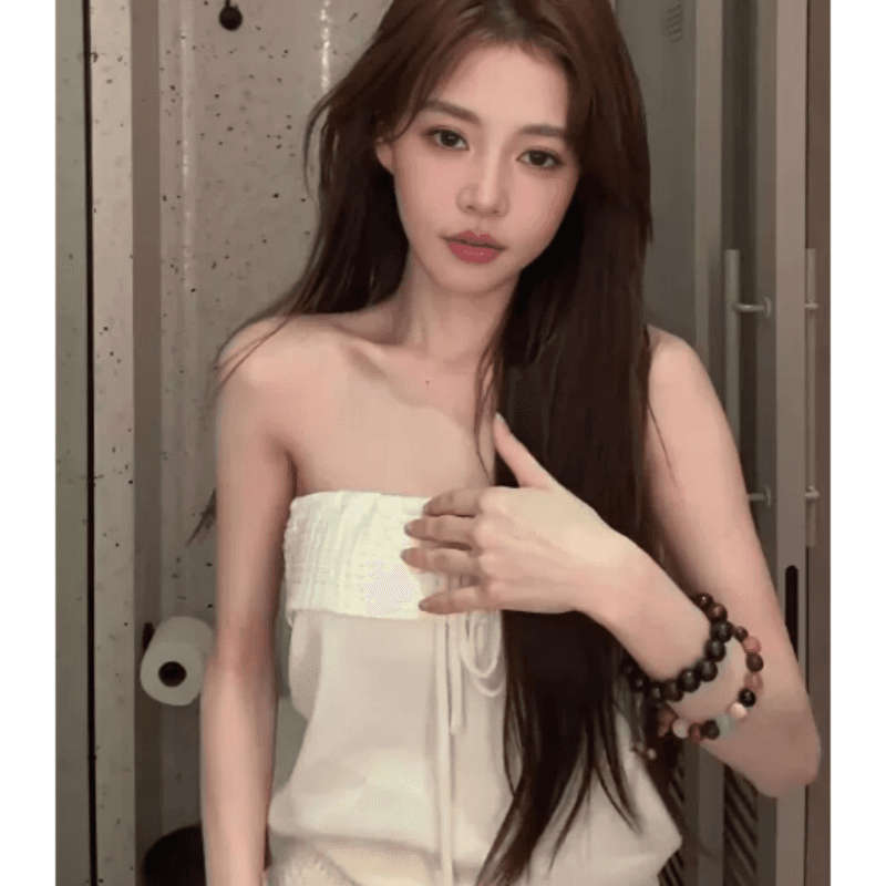 프랑스식 달콤한 스타일 살구 색상 레이스업 튜브탑 조끼 여성 2026 년 여름 새로운 외출용 고급 센스 몸매 가꾸기 맨위 이미지 2