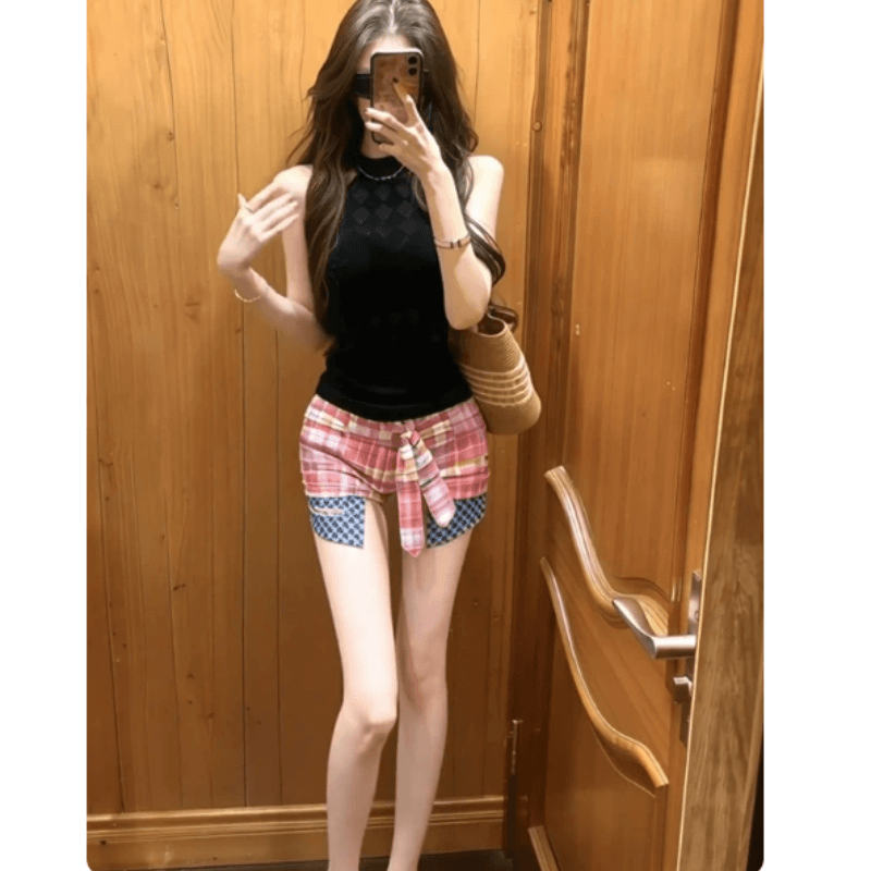 아메리칸 핫걸 검정색 반하이넥 민소매 조끼 여성 여름 인사이드 가져 가라. 외출용 몸매 가꾸기 슬림해 보이는 다용도 쇼트 스타일 맨위 이미지 2
