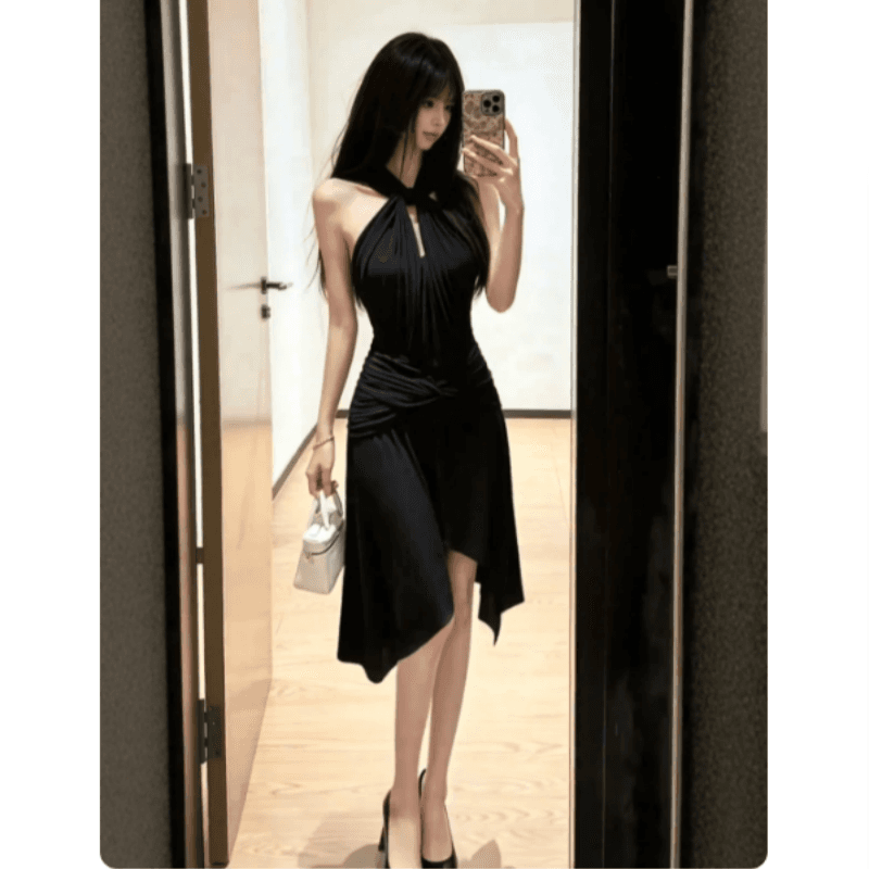 높음 그램 무거운 모방 아세트산 니트 재료 도루 가을 통기성 비틀림 십자가 펌프 Pleat 행침 목 드레스 이미지 3