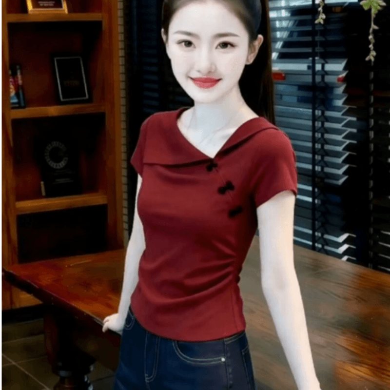 불규칙 나비 매듭 몸매 가꾸기 인사이드 가져 가라. 기본 셔츠 맨위 2026 여름 새로운 작은 샤넬 스타일 프랑스식 티셔츠 여성 의류