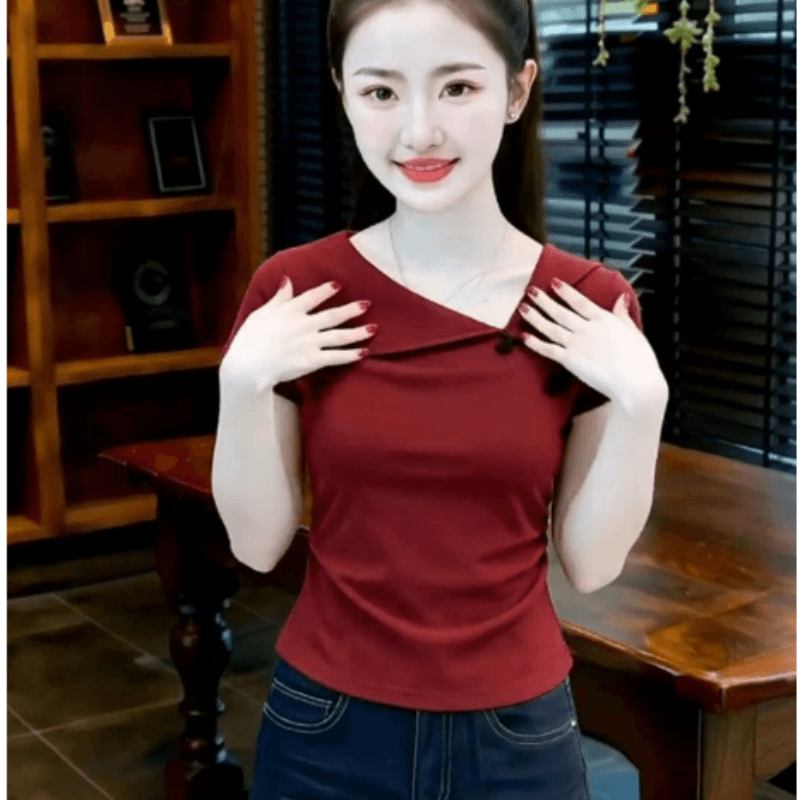 불규칙 나비 매듭 몸매 가꾸기 인사이드 가져 가라. 기본 셔츠 맨위 2026 여름 새로운 작은 샤넬 스타일 프랑스식 티셔츠 여성 의류 이미지 4