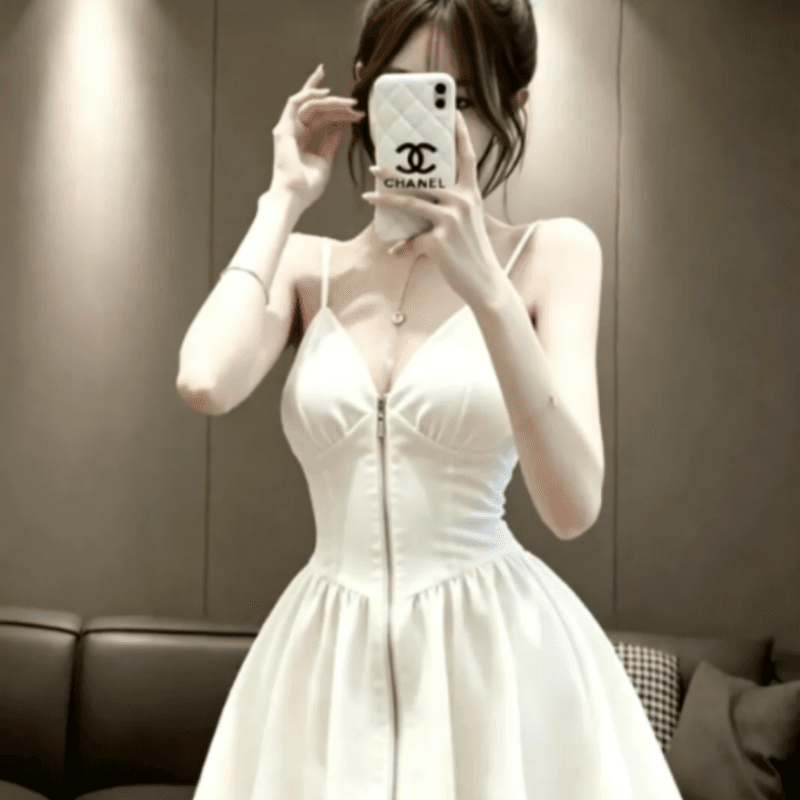 프랑스식 달콤한 매운맛 바람 화이트 슬립 여성 드레스 여름 새로운 허리 수축 A라인 스커트 고급 센스 품격 짧은 치마 이미지 2