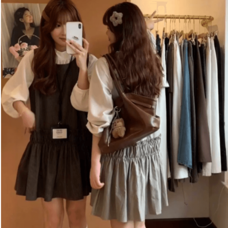 한 부서 조끼 원피스 스택 착용 긴팔 셔츠 두 조각 여성 세트 이른 가을 자이언트 잘 생긴 세트 캐주얼 데이트 착용 가져 가라. 상세 이미지 1
