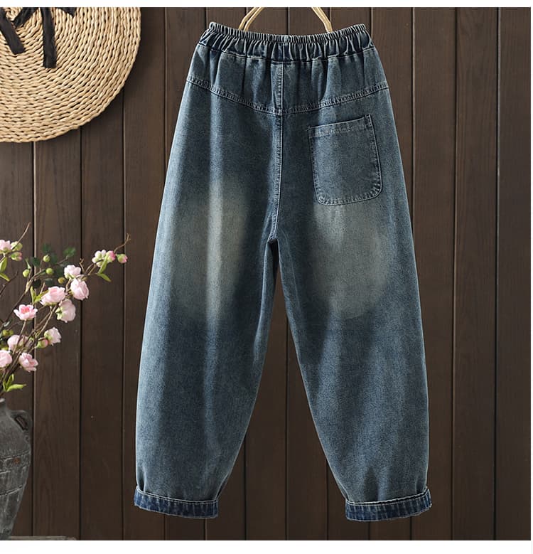 실사 가을 새로운 자수 데님 할란 9 분 바지 상세 이미지 9