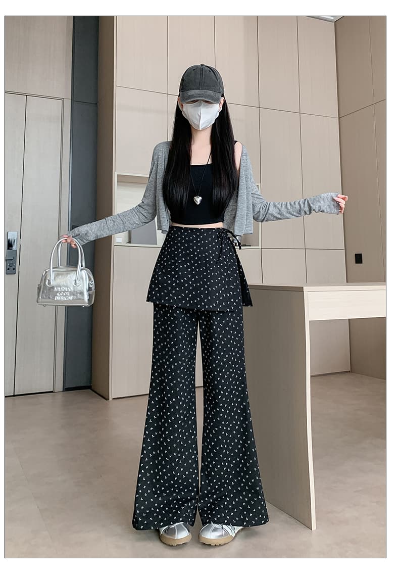 실사 한 부서 새로운 꽃무늬 랩스커트팬츠 여성 봄 가을 페이크 레이어드 치마바지 스트레이트 팬츠 와이드 레그 팬츠 둘 착용 캐주얼 긴 바지 상세 이미지 28