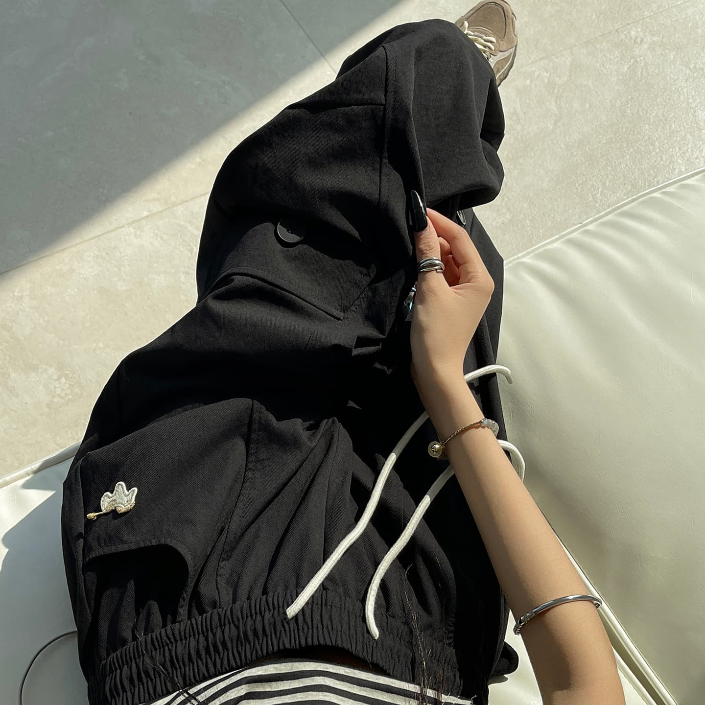 아메리칸 운동 바람 루즈핏 워크웨어 모통이 칼 바지 여성 봄 작은 말 자수 캐주얼 바지 도루 센스 와이드 레그 팬츠 어린이 이미지 5