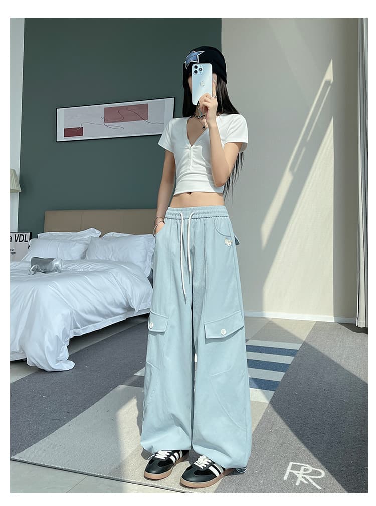아메리칸 운동 바람 루즈핏 워크웨어 모통이 칼 바지 여성 봄 작은 말 자수 캐주얼 바지 도루 센스 와이드 레그 팬츠 어린이 상세 이미지 26