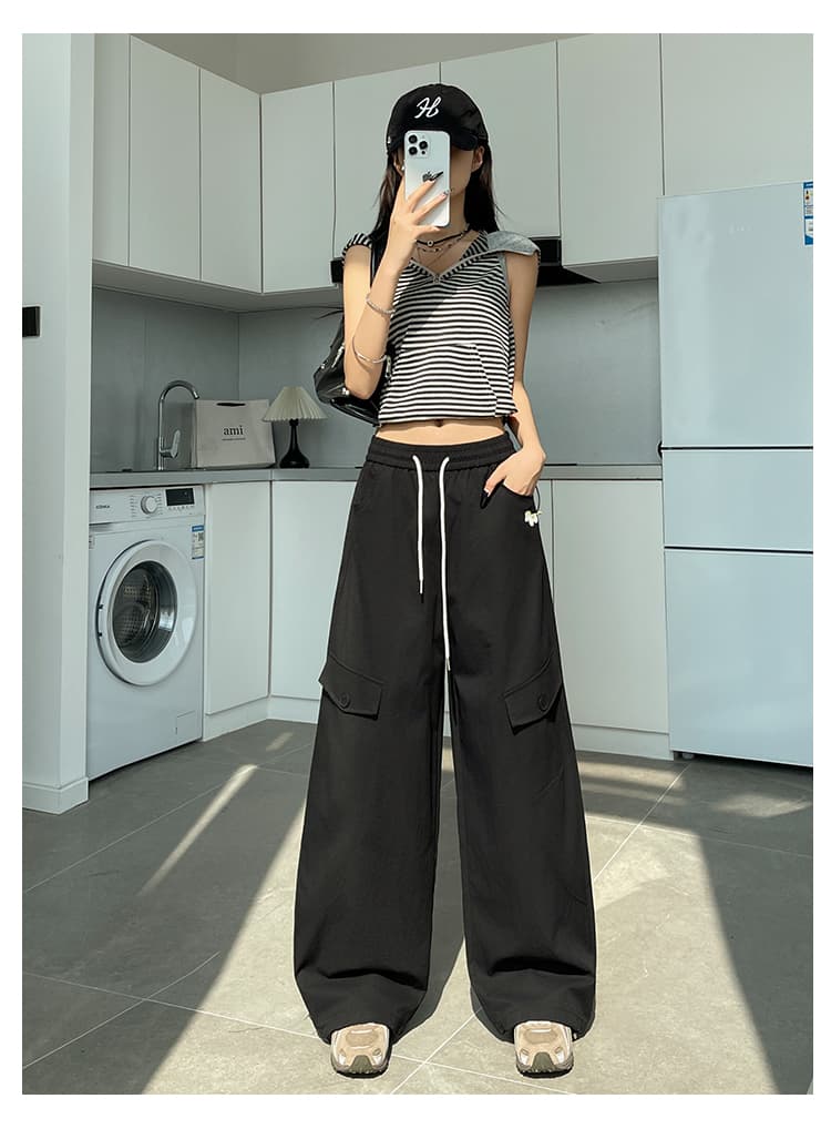 아메리칸 운동 바람 루즈핏 워크웨어 모통이 칼 바지 여성 봄 작은 말 자수 캐주얼 바지 도루 센스 와이드 레그 팬츠 어린이 상세 이미지 29