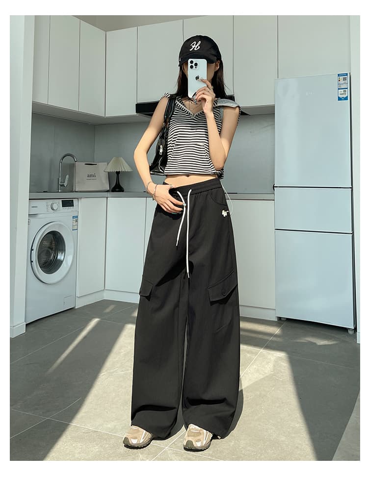 아메리칸 운동 바람 루즈핏 워크웨어 모통이 칼 바지 여성 봄 작은 말 자수 캐주얼 바지 도루 센스 와이드 레그 팬츠 어린이 상세 이미지 33