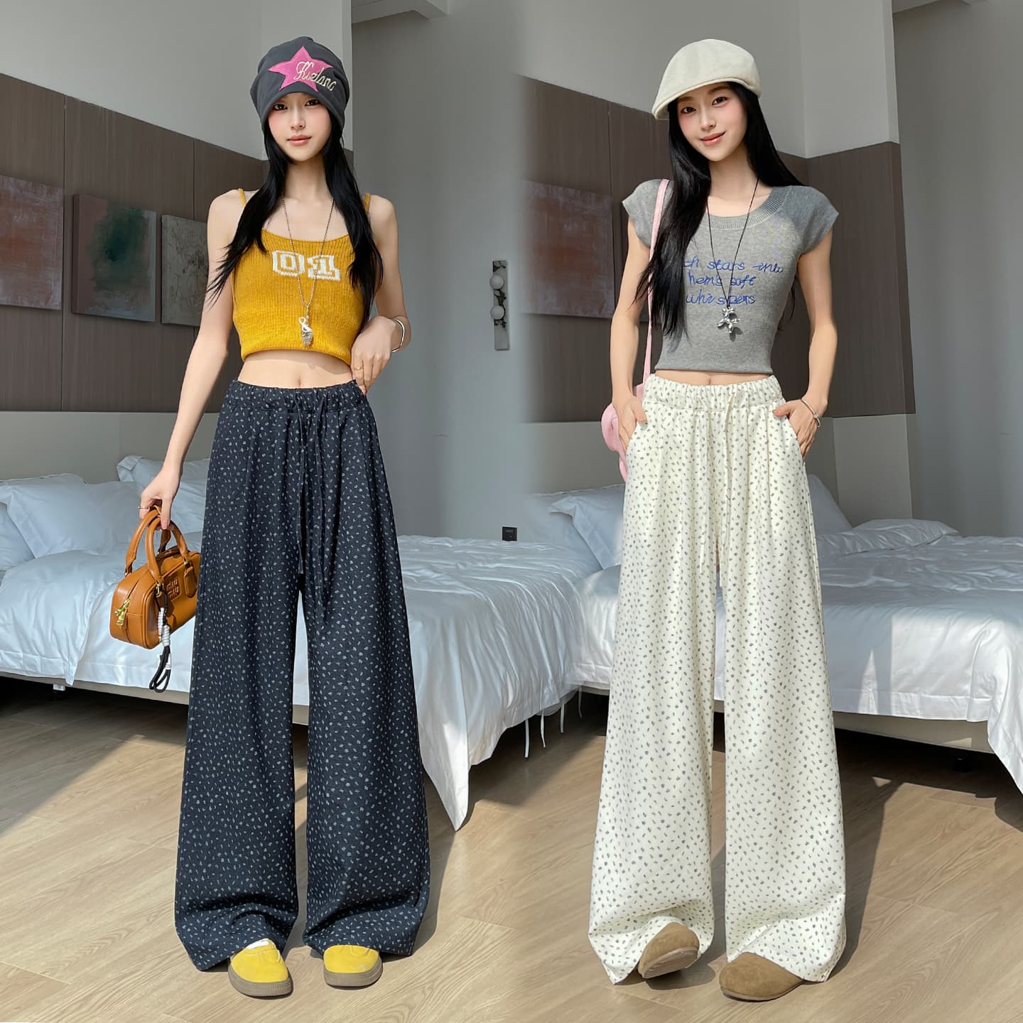 느슨함 일상 꽃무늬 청바지 여성 봄 착용 가져 가라. 디자인 캐주얼 바지 스트레이트 와이드 레그 팬츠 이미지 3
