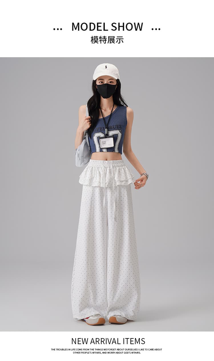 페이크 레이어드 랩스커트팬츠 도트 무늬 와이드 레깅스 바지 여름 얇은 스타일 2026 새로운 하이웨이스트 슬림해 보이는 루즈핏 도루 센스 바닥 청소 바지 상세 이미지 18