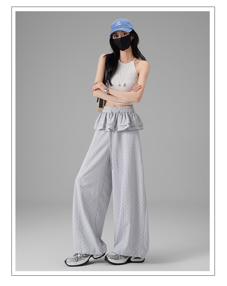 페이크 레이어드 랩스커트팬츠 도트 무늬 와이드 레깅스 바지 여름 얇은 스타일 2026 새로운 하이웨이스트 슬림해 보이는 루즈핏 도루 센스 바닥 청소 바지 상세 이미지 23