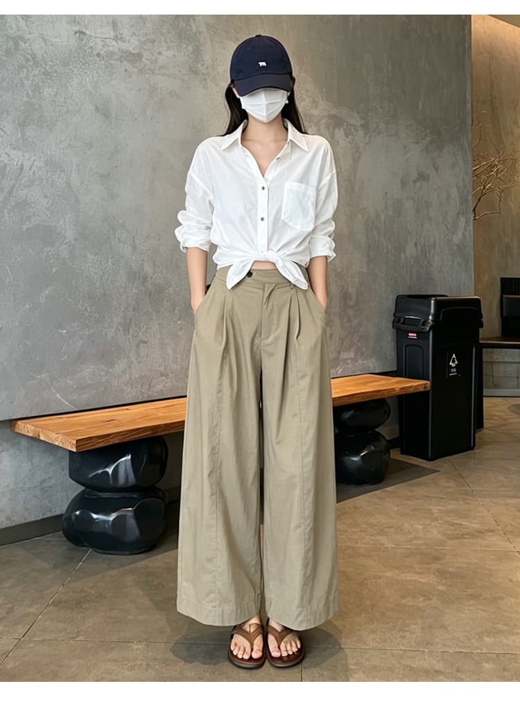 작은 키 루즈핏 캐주얼 슬림해 보이는 9 포인트 스트레이트 와이드 레깅스 바지 여름 얇은 스타일 느슨함 센스 조합 슬림해 보이는 풍선 바지 상세 이미지 24