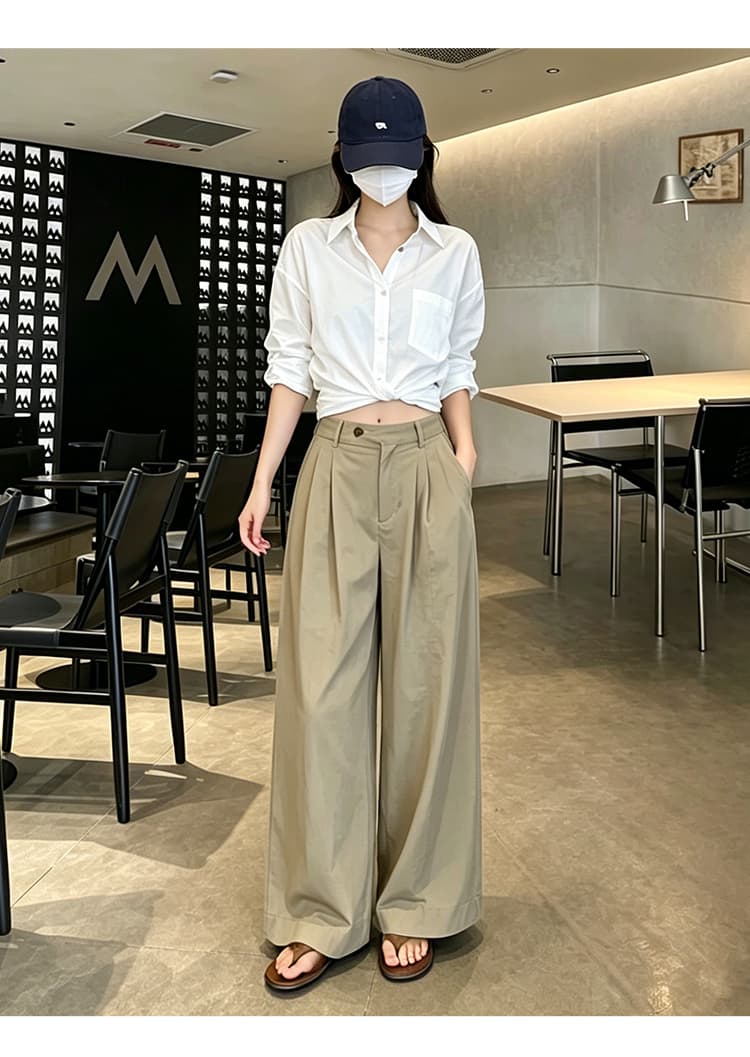 작은 키 루즈핏 캐주얼 슬림해 보이는 9 포인트 스트레이트 와이드 레깅스 바지 여름 얇은 스타일 느슨함 센스 조합 슬림해 보이는 풍선 바지 상세 이미지 27