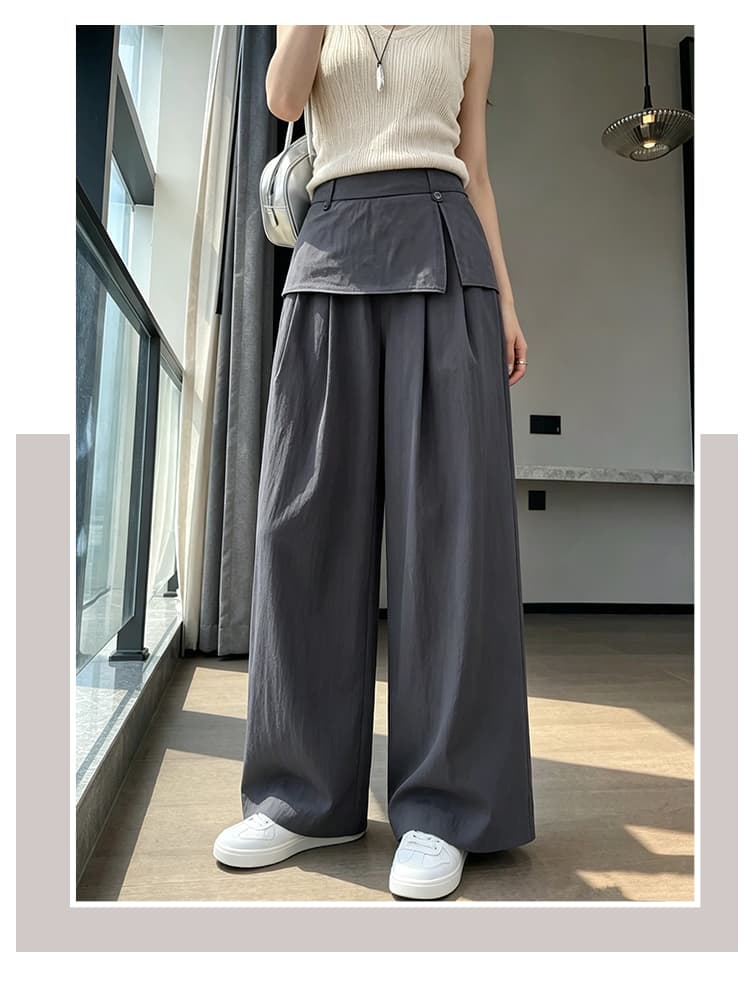 페이크 레이어드 트임 방귀 커튼 바지 여성 얇은 스타일 2026 이른 가을 새로운 루즈핏 도루 센스 캐주얼 넓은 다리 길이 바지 상세 이미지 21