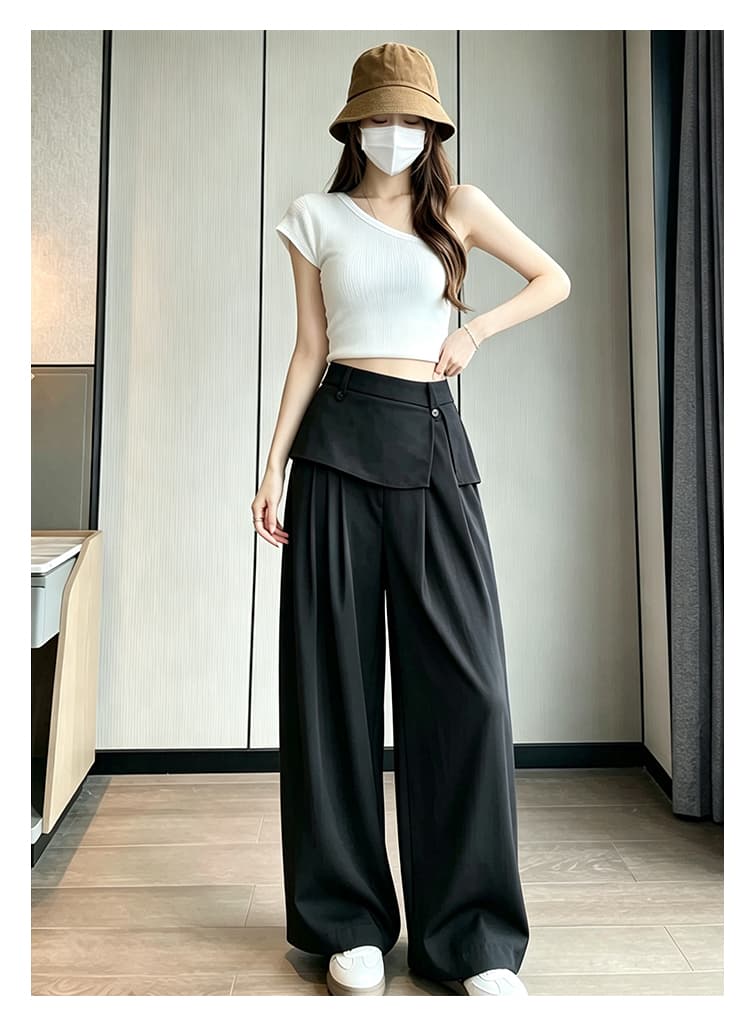 페이크 레이어드 트임 방귀 커튼 바지 여성 얇은 스타일 2026 이른 가을 새로운 루즈핏 도루 센스 캐주얼 넓은 다리 길이 바지 상세 이미지 28