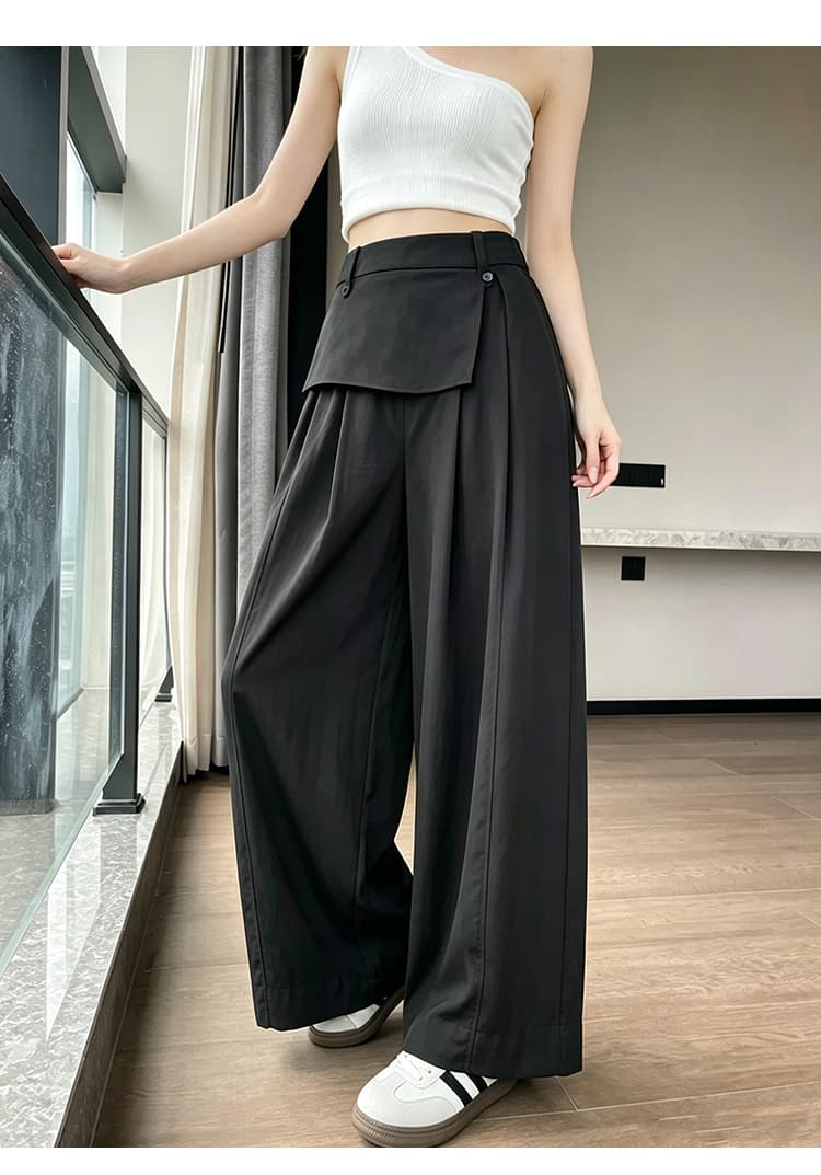 페이크 레이어드 트임 방귀 커튼 바지 여성 얇은 스타일 2026 이른 가을 새로운 루즈핏 도루 센스 캐주얼 넓은 다리 길이 바지 상세 이미지 31