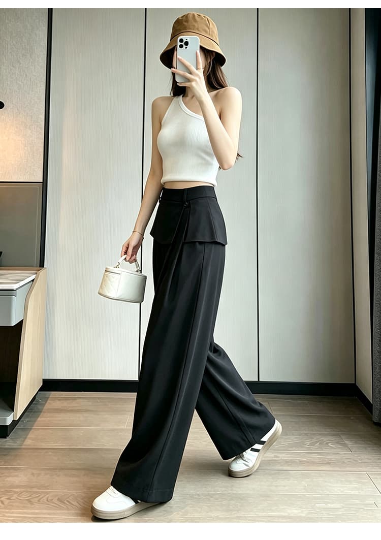 페이크 레이어드 트임 방귀 커튼 바지 여성 얇은 스타일 2026 이른 가을 새로운 루즈핏 도루 센스 캐주얼 넓은 다리 길이 바지 상세 이미지 32