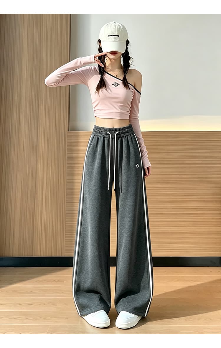 가을 의상 새로운 우유 피부 면 레트로 배색 바 기사 스트레이트 여성 루즈핏 운동 바지 캐주얼 긴 바지 상세 이미지 28