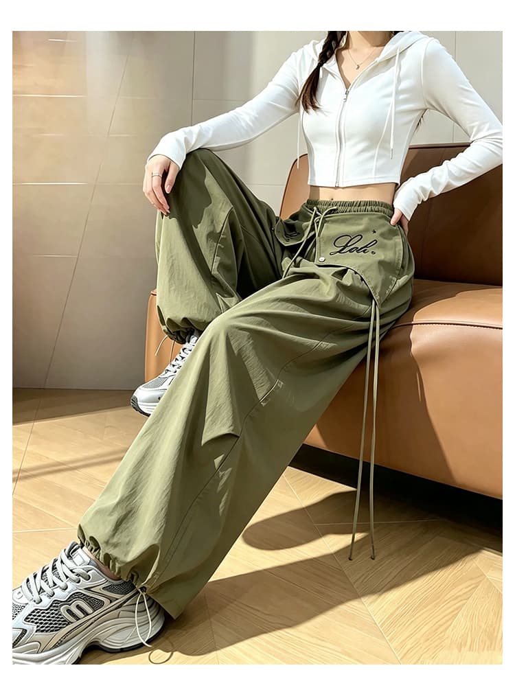 아메리칸 스택 착용 페이크 레이어드 디자인 센스 슬림해 보이는 캐주얼 바지 여성 루즈핏 주름 와이드 레그 팬츠 상세 이미지 22
