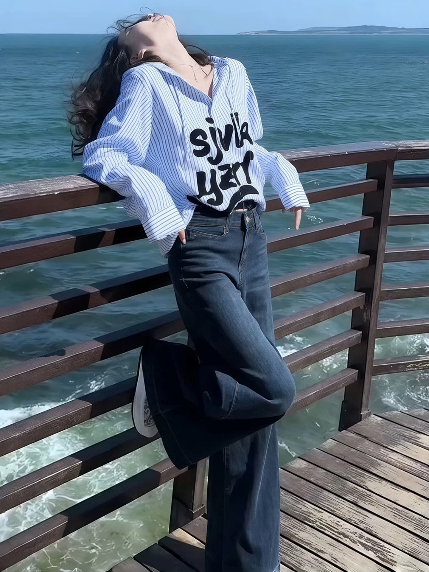 한 부서 고급 센스 작은 셔츠 외국 가스 고유 한 Chic 루즈핏 디자인 센스 작은 대중 슬림해 보이는 맨위 파란색 후드 셔츠 상세 이미지 4