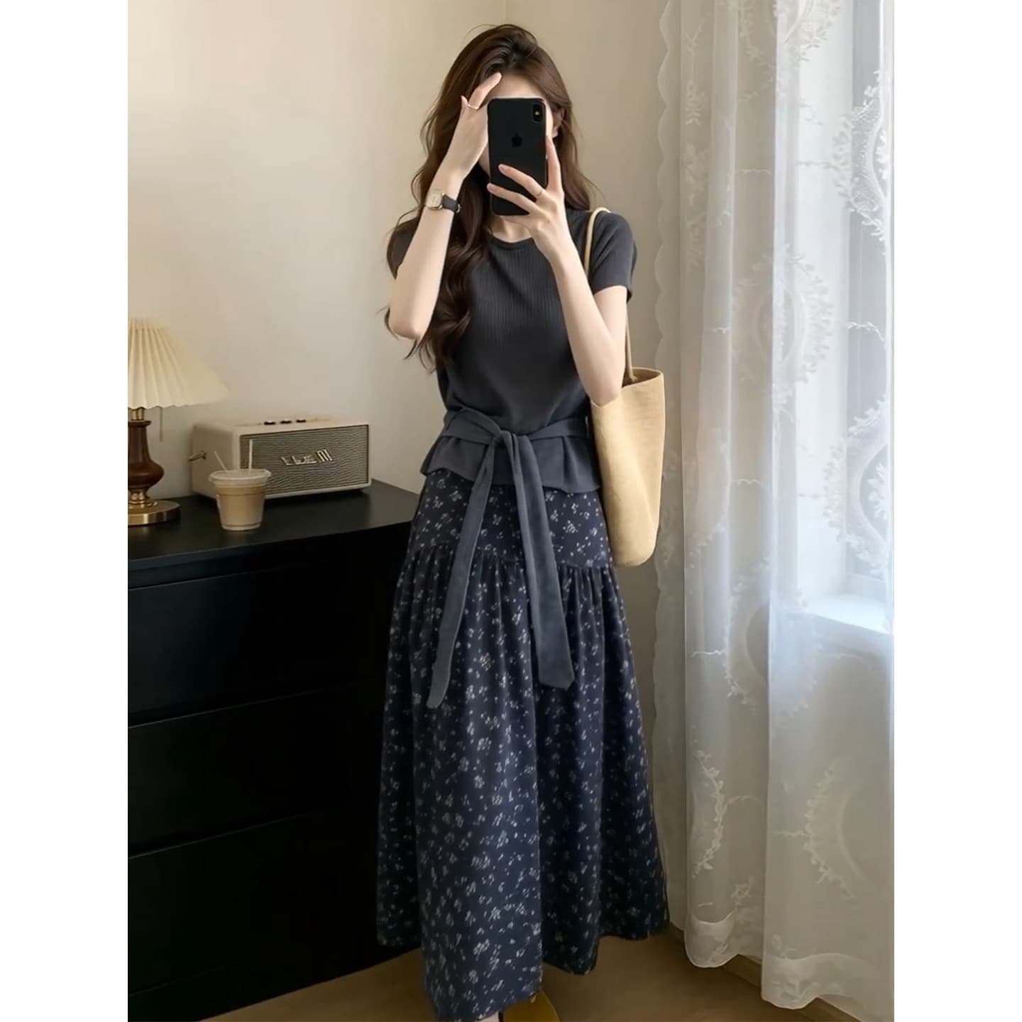 고급 센스 그레이트 봐라. 프랑스식 꽃무늬 세트 드레스 아이들 여름 2026 새로운 착용 가져 가라. 작은 키 롱 스커트 상세 이미지 5