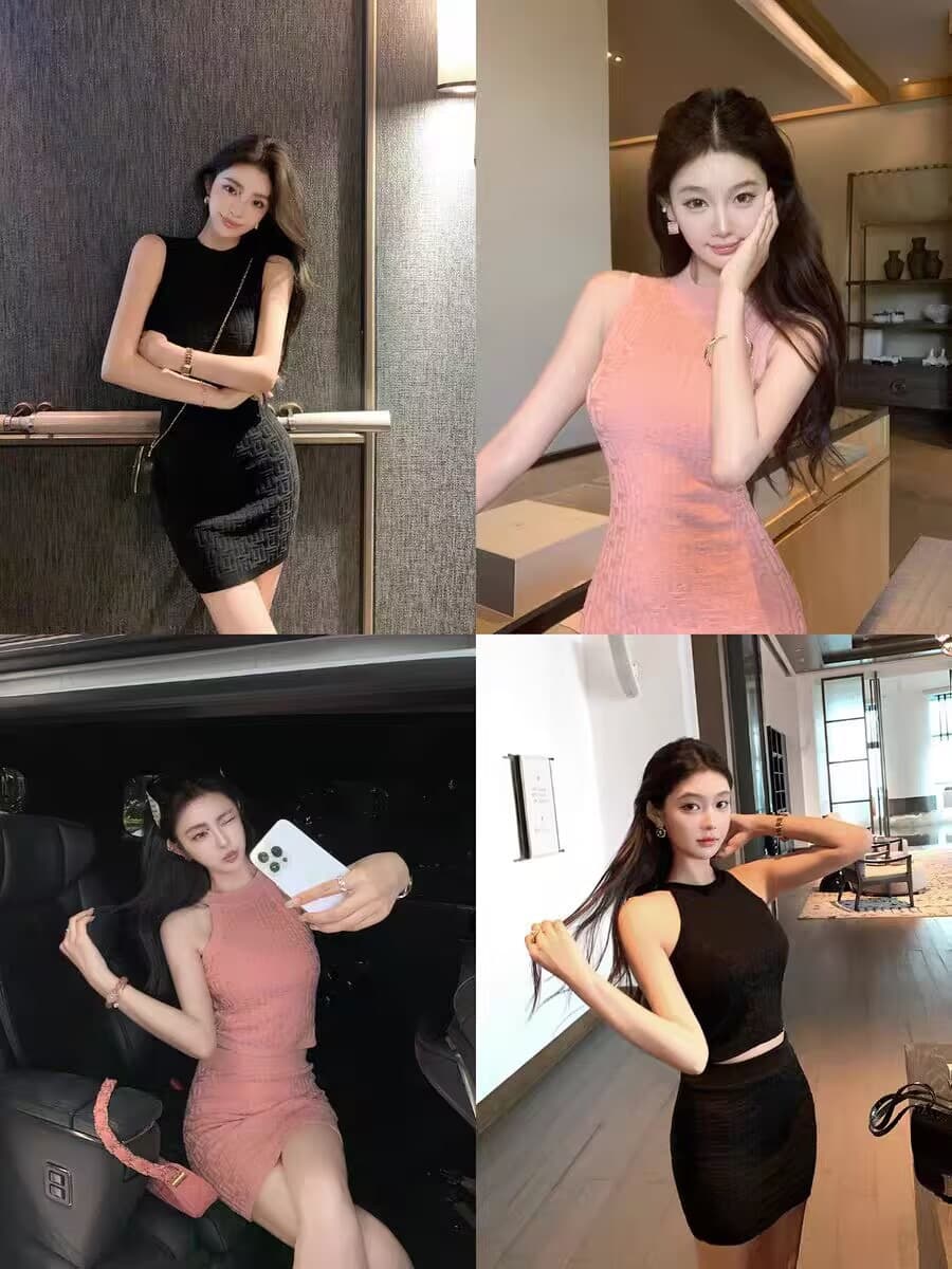 순수한 욕망 바람 핫걸 민소매 니트 여성 드레스 봄 작은 키 섹시함 품격 Chic 인사이드 가져 가라. 타이트 스커트 치마 이미지 3