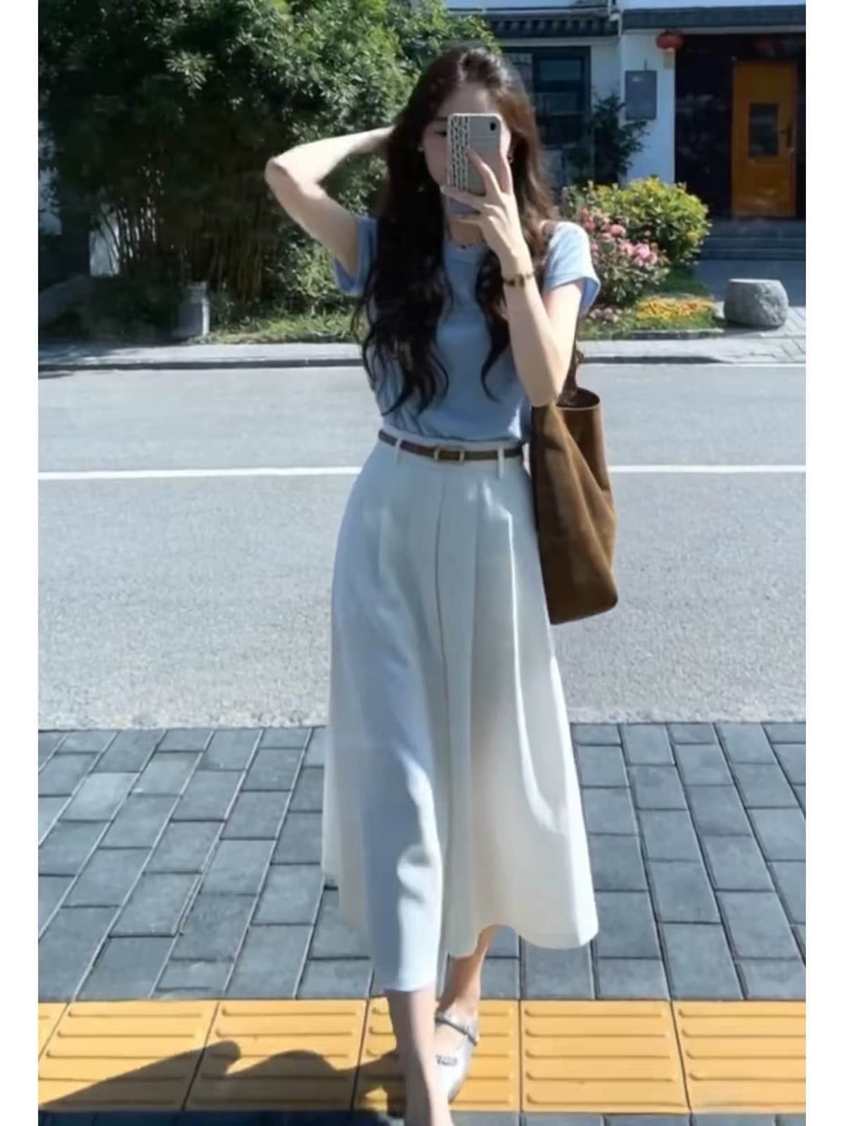 여름 드레스 코디 전체 집합 고급 센스 부드러운 바람 프랑스식 패션 연령 감소 순수한 슬림해 보이는 맨위 두 조각 세트 드레스 이미지 2