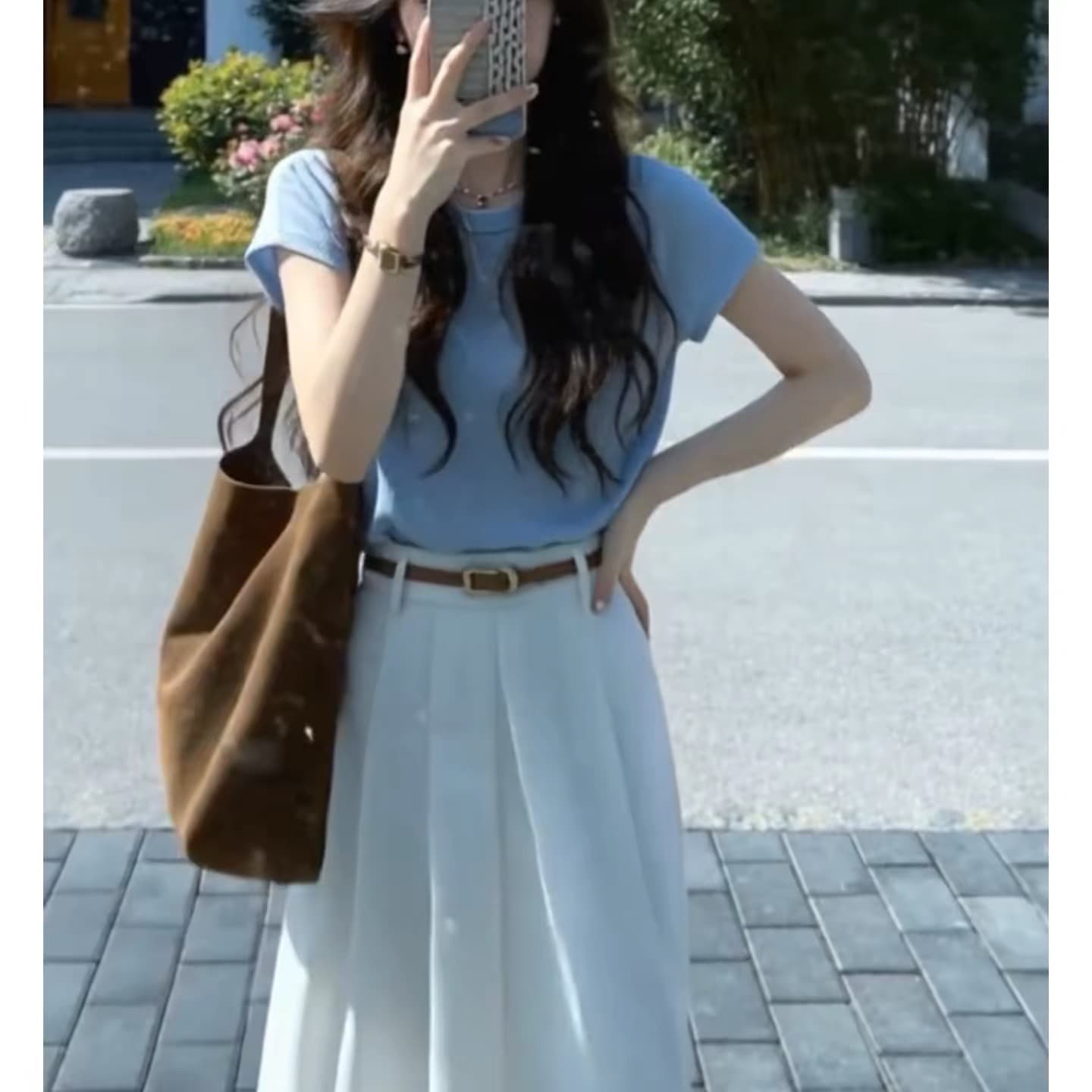 여름 드레스 코디 전체 집합 고급 센스 부드러운 바람 프랑스식 패션 연령 감소 순수한 슬림해 보이는 맨위 두 조각 세트 드레스 이미지 5