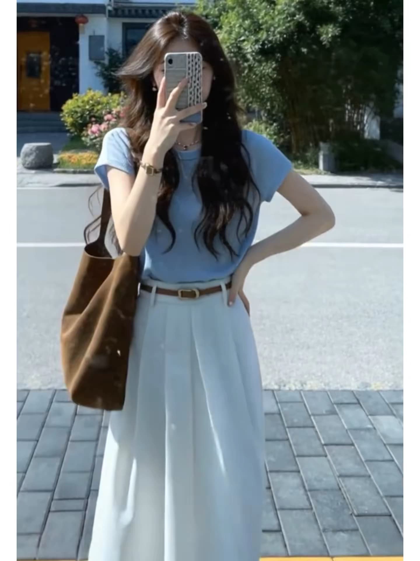 여름 드레스 코디 전체 집합 고급 센스 부드러운 바람 프랑스식 패션 연령 감소 순수한 슬림해 보이는 맨위 두 조각 세트 드레스 상세 이미지 1