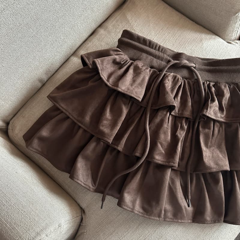 실사 가을 겨울 새로운 하이웨이스트 허리밴드 프릴 스웨이드 원단 반신 스커트 한 마디 미니 스커트 케이크 드레스 여성 상세 이미지 14