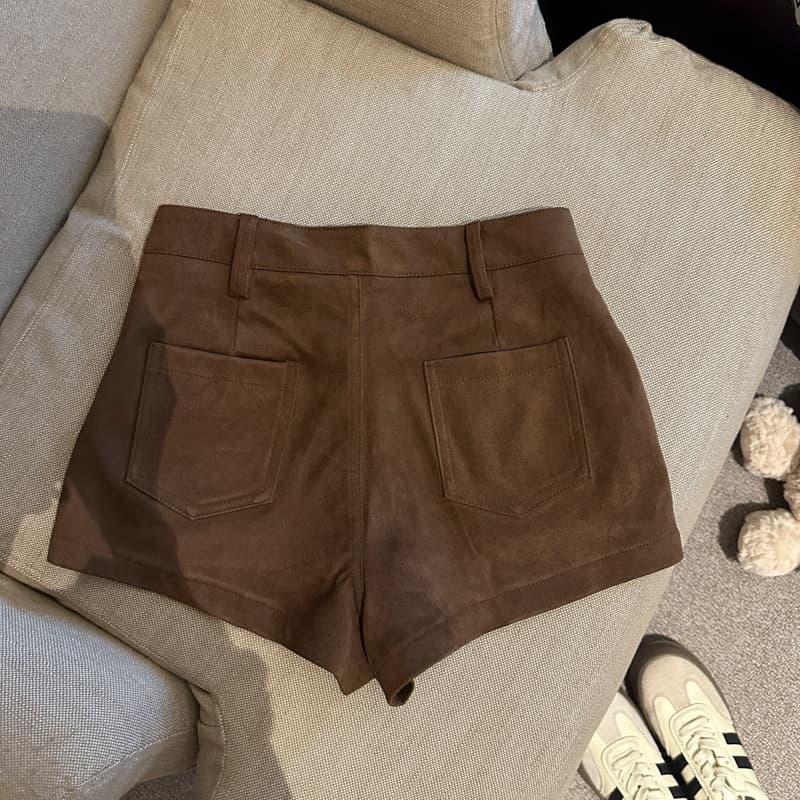 실사 가을 겨울 새로운 스웨이드 원단 하이웨이스트 캐주얼 반바지 핫걸 몸매 가꾸기 아름다움 라드. 바지 아이들 벨트 포함 상세 이미지 19