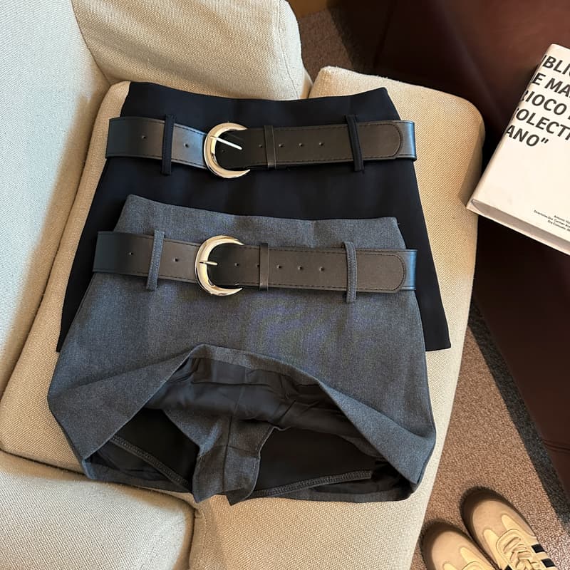 실사 이른 가을 한국 스타일 몸매 가꾸기 슬림해 보이는 다용도 미니멀리즘 품격 한 마디 정장 반신 스커트 미니 스커트 경기 대 벨트 상세 이미지 4