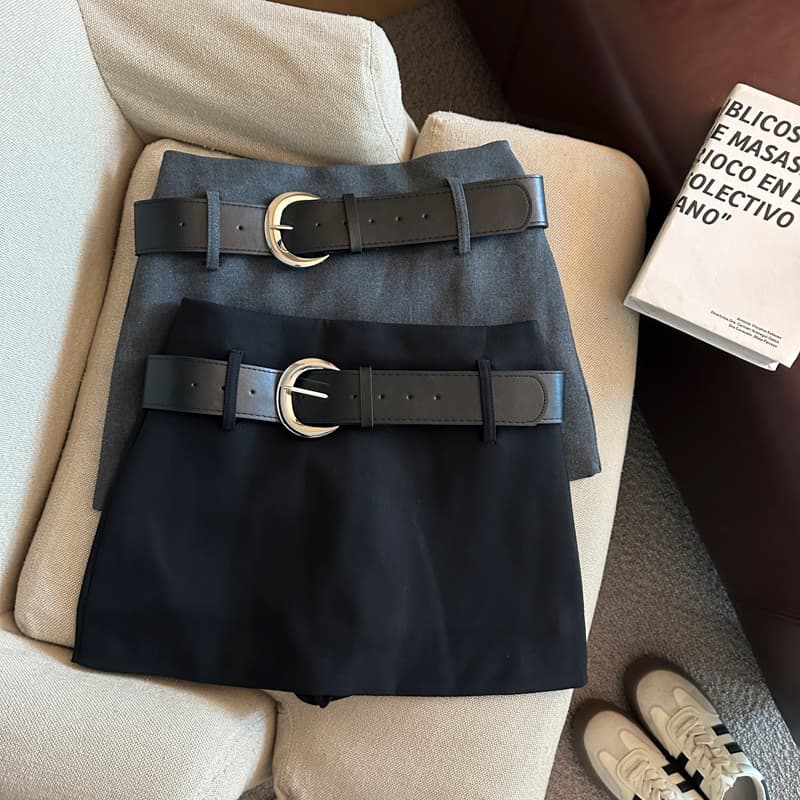 실사 이른 가을 한국 스타일 몸매 가꾸기 슬림해 보이는 다용도 미니멀리즘 품격 한 마디 정장 반신 스커트 미니 스커트 경기 대 벨트 상세 이미지 25