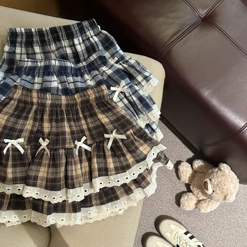 실사 가을 겨울 얇은 모직 원단 체크무늬 패치워크 레이스 케이크 드레스 퍼프 한 마디 반신 스커트 여성 상세 이미지 2
