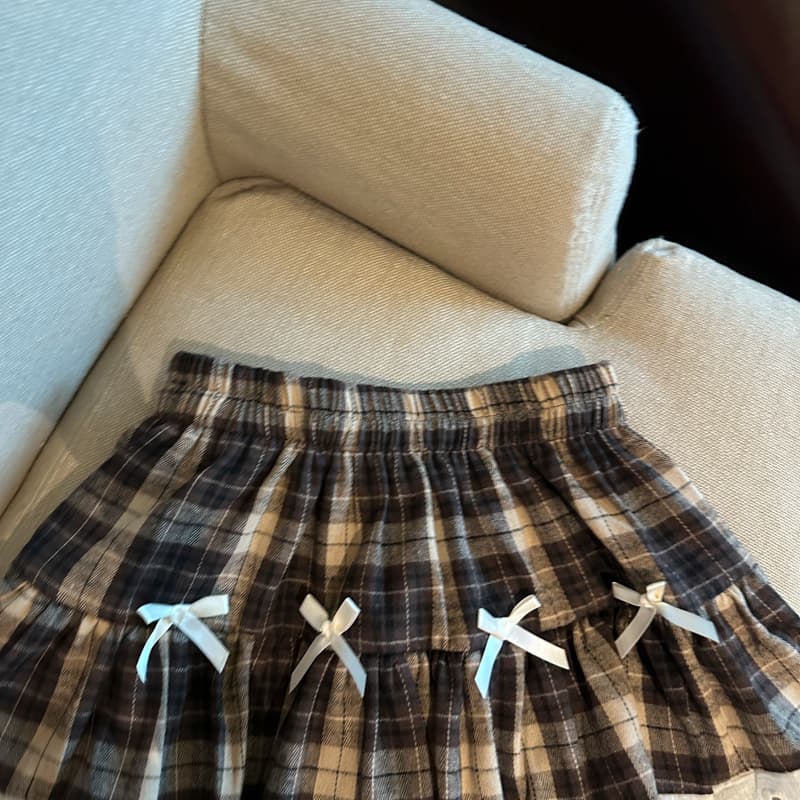 실사 가을 겨울 얇은 모직 원단 체크무늬 패치워크 레이스 케이크 드레스 퍼프 한 마디 반신 스커트 여성 상세 이미지 11